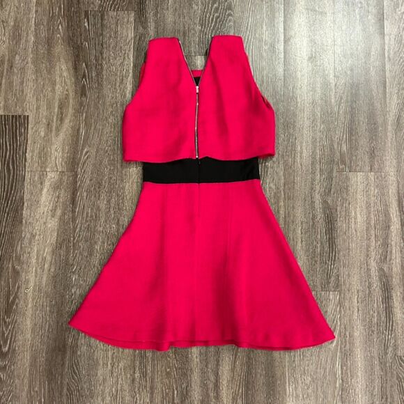 EUC Maje Rituel Sheer‎ Midriff Stretch-crepe Dress Cerise Mesh Size L Cocktail - Picture 8 of 14